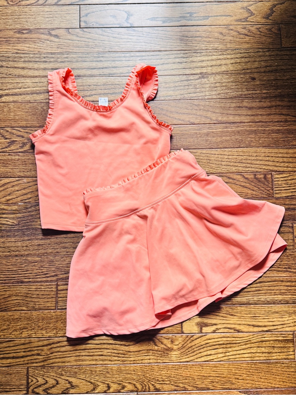Yogalicious Coral Pink Ruffle Tank & Skort Matching Set